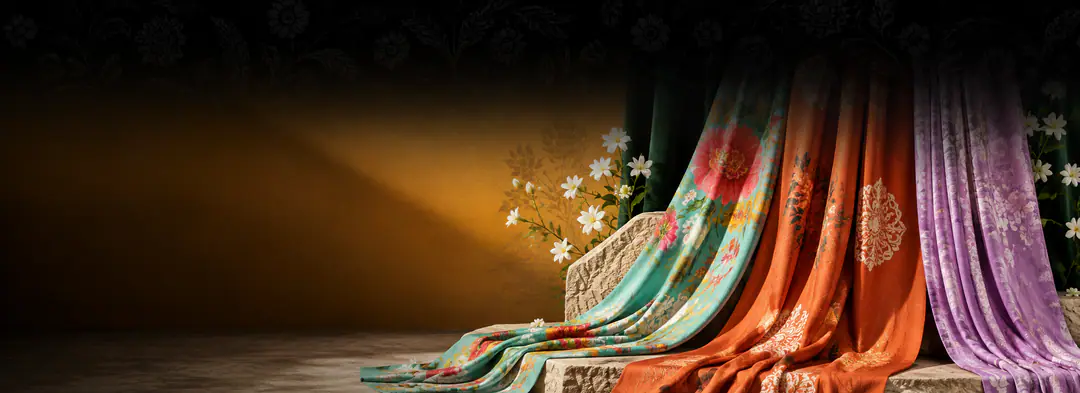 Explore Fabrics collection banner from Saroj Ensemble